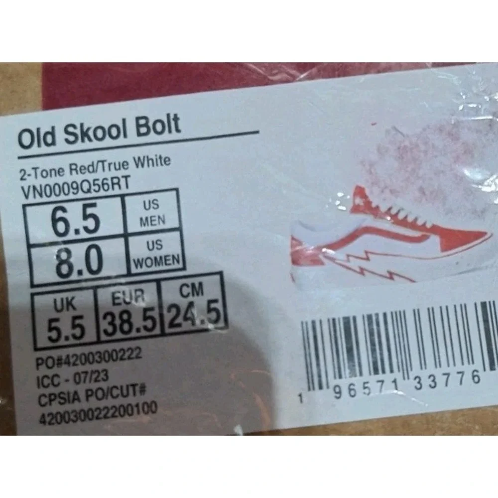 Men Size 6.5 VANS Old Skool Bolt Red VN0009Q56RT Rare Classic Suede Women Sz 8